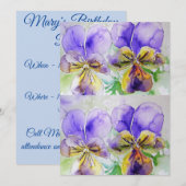 Carte d'invitation anniversaire aquarelle Violet V (Devant / Derrière)