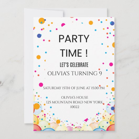 Carte d'invitation anniversaire avec confettis col (Devant)