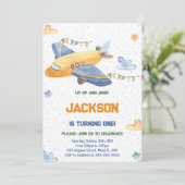 Carte d'invitation anniversaire avion modifiable (Debout devant)