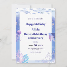 Carte d'invitation anniversaire de enfant sous-mar