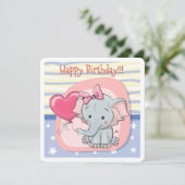 Carte d'invitation anniversaire d'éléphant mignon (Debout devant)
