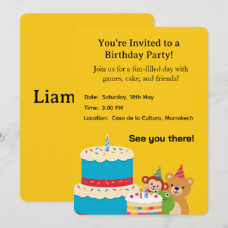 Carte d'invitation anniversaire enfantin jaune – F