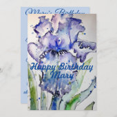 Carte d'invitation anniversaire femme Iris Violet  (Devant / Derrière)