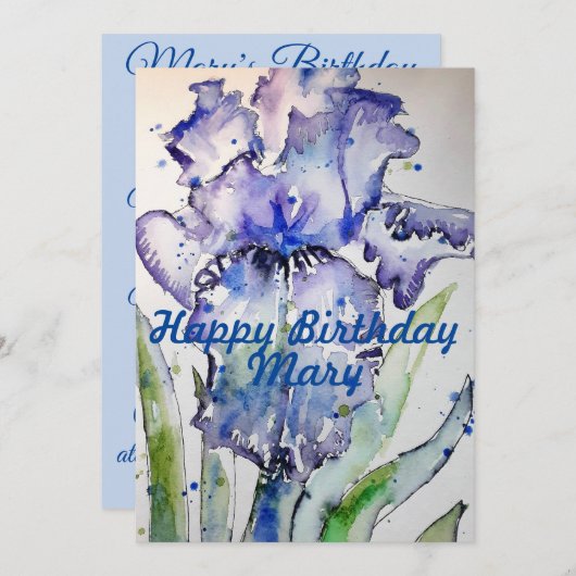 Carte d'invitation anniversaire femme Iris Violet  (Devant / Derrière)