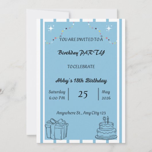 Carte d'invitation anniversaire imprimable, modifi (Devant)