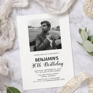 Carte d'invitation anniversaire photo noir et blan
