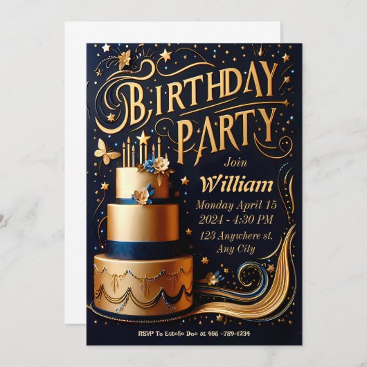 Carte d'invitation anniversaire pour Lui (Devant / Derrière)