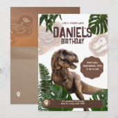 Carte d'invitation anniversaire réaliste de dinosa (Devant / Derrière)