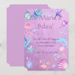 CARTE D'INVITATION ANNIVERSAIRE THÈME MER LICORNE