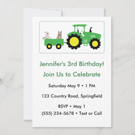 Carte d'invitation anniversaire tracteur de ferme (Devant)