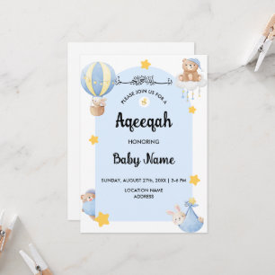 Carte d'invitation Aqeeqah Aqiqah Instant Blue