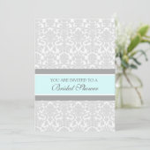 Carte d'invitation Aqua Grey Damask Bridal Showbac (Debout devant)