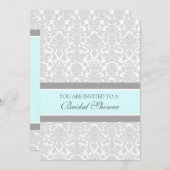 Carte d'invitation Aqua Grey Damask Bridal Showbac (Devant / Derrière)