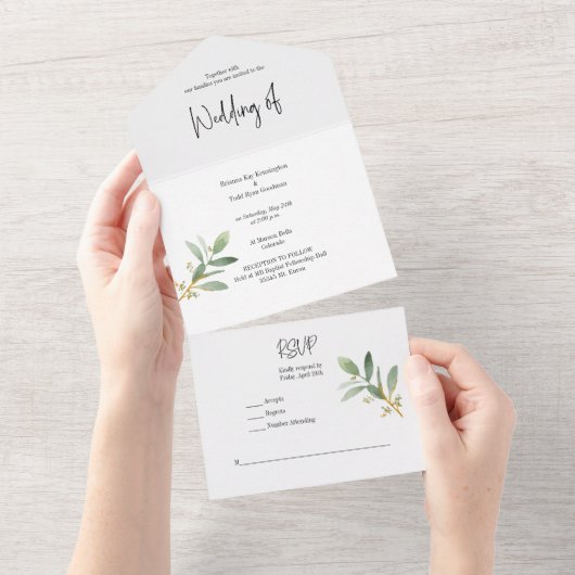 Carte d'invitation aquarelle tout-en-un verdure (Déchirure)