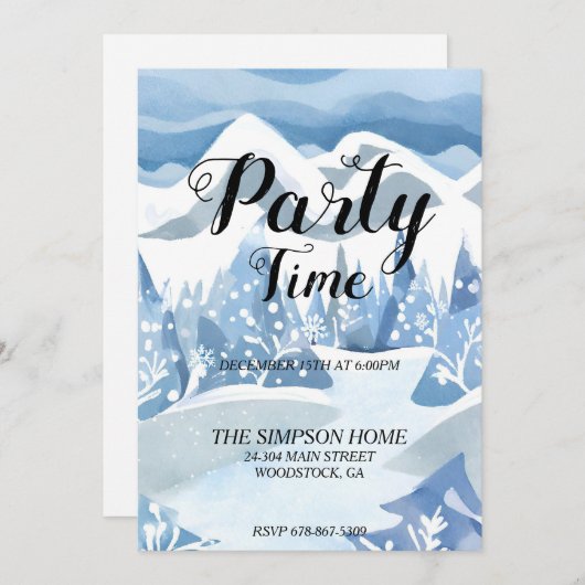 Carte d'invitation aquarelle Winter Wonderland (Devant / Derrière)