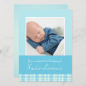 Carte d'invitation au baptême - chèque bleu (Devant / Derrière)