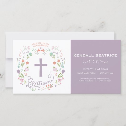 Carte d'invitation au baptême pour fille - Invitat (Devant)