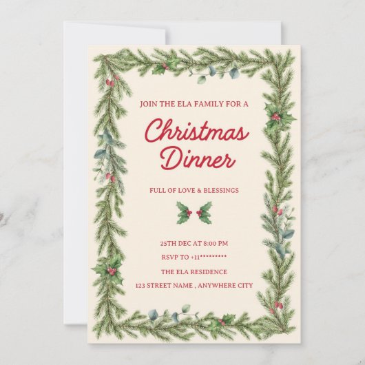 Carte d'invitation au dîner de Noël (Devant)
