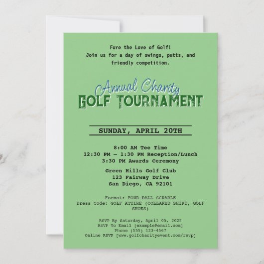 Carte d'invitation au golf du Tournoi de Charité a (Devant)