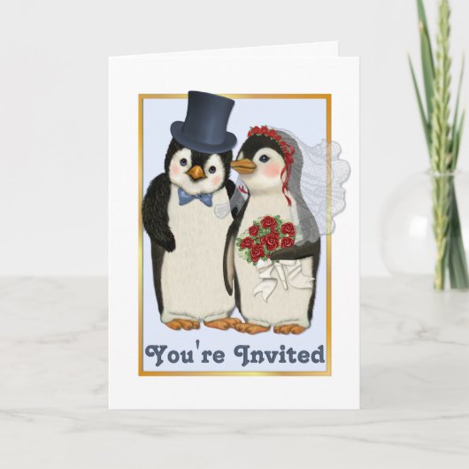 Carte d'invitation au mariage de pingouins - Vous  (Devant)