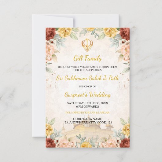 Carte d'invitation au Path Sukhmani Sahibji, Akhan (Devant)