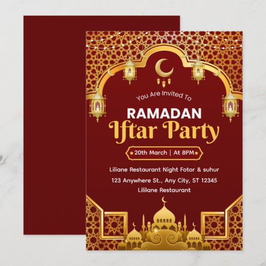 Carte d'invitation au Ramadan Iftar (Devant / Derrière)