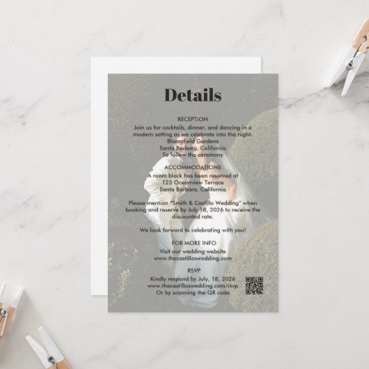 Carte d'invitation avec détails de mariage moderne (Devant/Arrière en situation)
