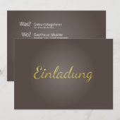 Carte d'invitation avec texte "Quoi ? Quand ? Où ? (Devant / Derrière)