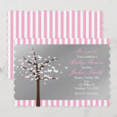 Carte d'invitation Baby Shower arbre papillon gris (Devant / Derrière)