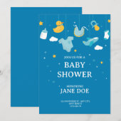 Carte d'invitation Baby shower bleu esthétique (Devant / Derrière)
