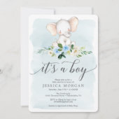 Carte d'invitation Baby shower Blue Elephant Boy (Devant)