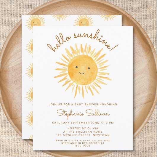 Carte d'invitation Baby Shower Budget Hello Sunshi