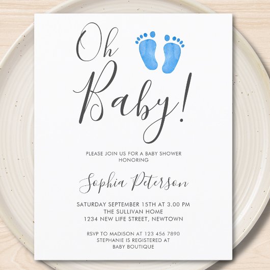 Carte d'invitation Baby Shower Budget Oh Baby Blue