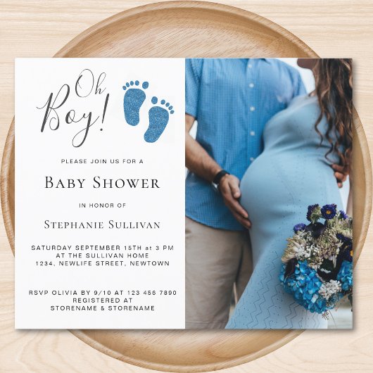 Carte d'invitation Baby Shower Budget Oh Boy Feet 