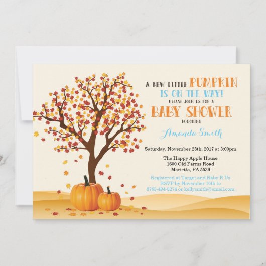 Carte d'invitation Baby shower Citrouille Boy Fall (Devant)