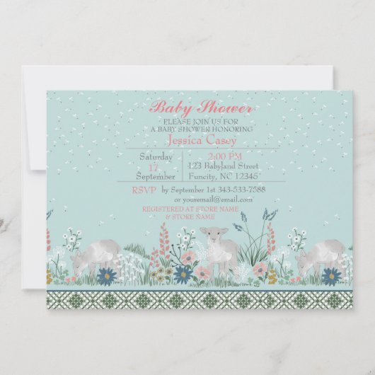 Carte d'invitation Baby shower d'agneau de bois bl (Devant)