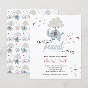 Carte d'invitation Baby Shower éléphant bleu pour 