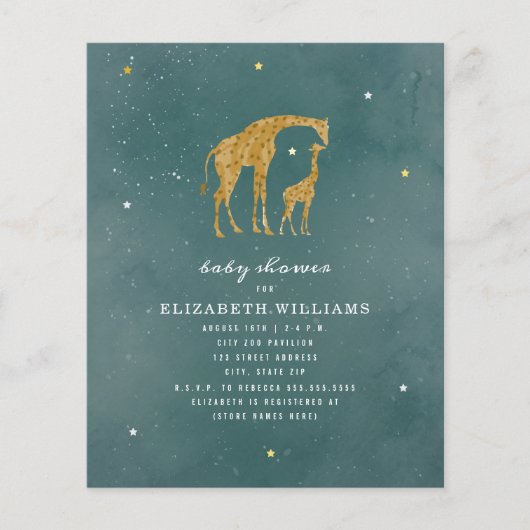 Carte d'invitation Baby Shower Girafe Budget (Devant)
