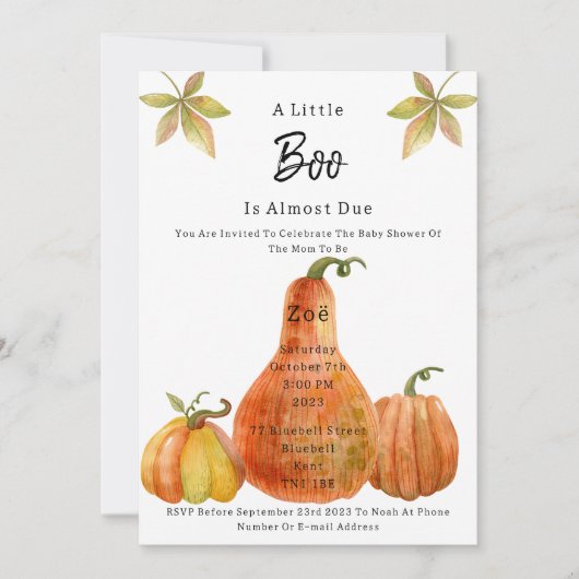 Carte d'invitation Baby Shower Halloween Automne C (Devant)