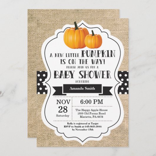 Carte d'invitation Baby Shower Little Pumpkin Burl (Devant / Derrière)