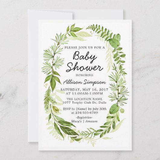Carte d'invitation Baby shower moderne verte (Devant)