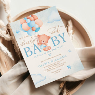 Carte d'invitation Baby Shower Ourson Ballon On N'