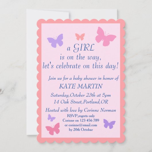 Carte d'invitation baby shower pour fille (Devant)