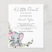 Carte d'invitation Baby Shower pour fille éléphant (Devant)