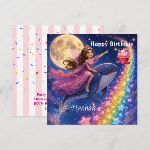 Carte d'invitation Baleine FairyRainbow pour anniv