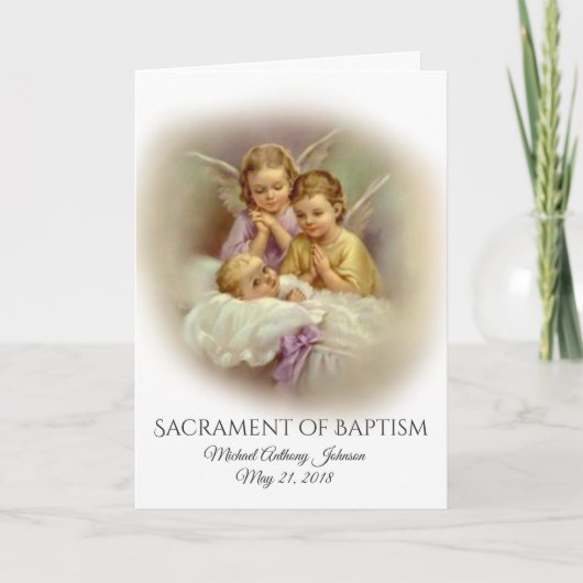 Carte d'invitation Baptême Bébé avec Anges (Devant)