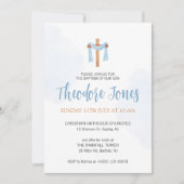 Carte d'invitation baptême garçon aquarelle (Devant)