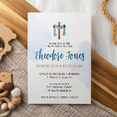 Carte d'invitation baptême garçon aquarelle