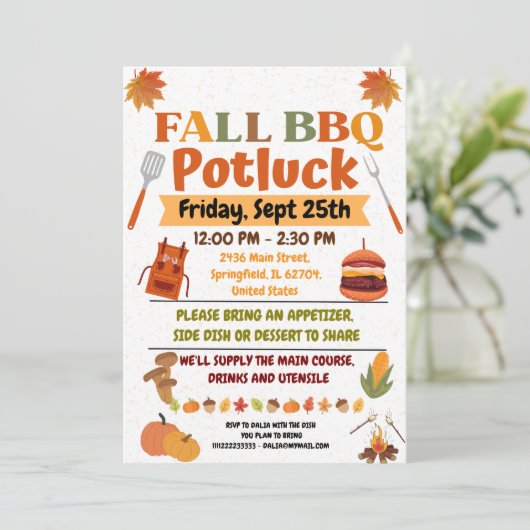 Carte d'invitation BBQ Automne Potluck (Debout devant)