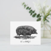 Carte d'invitation BBQ vintage pour porc (Debout devant)
